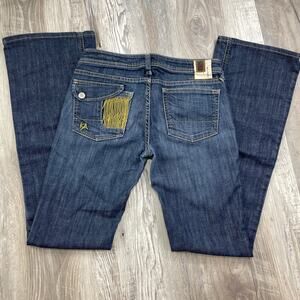Karmel Alden 26  Jeans Low Rise Flare Flap Pocket Blue Denim Vintage 3kas8169